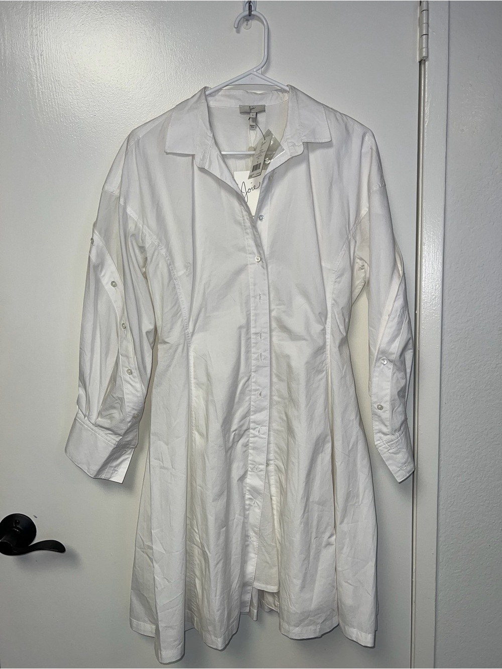 Joie White Long-Sleeve Button-Front Shirt Dress